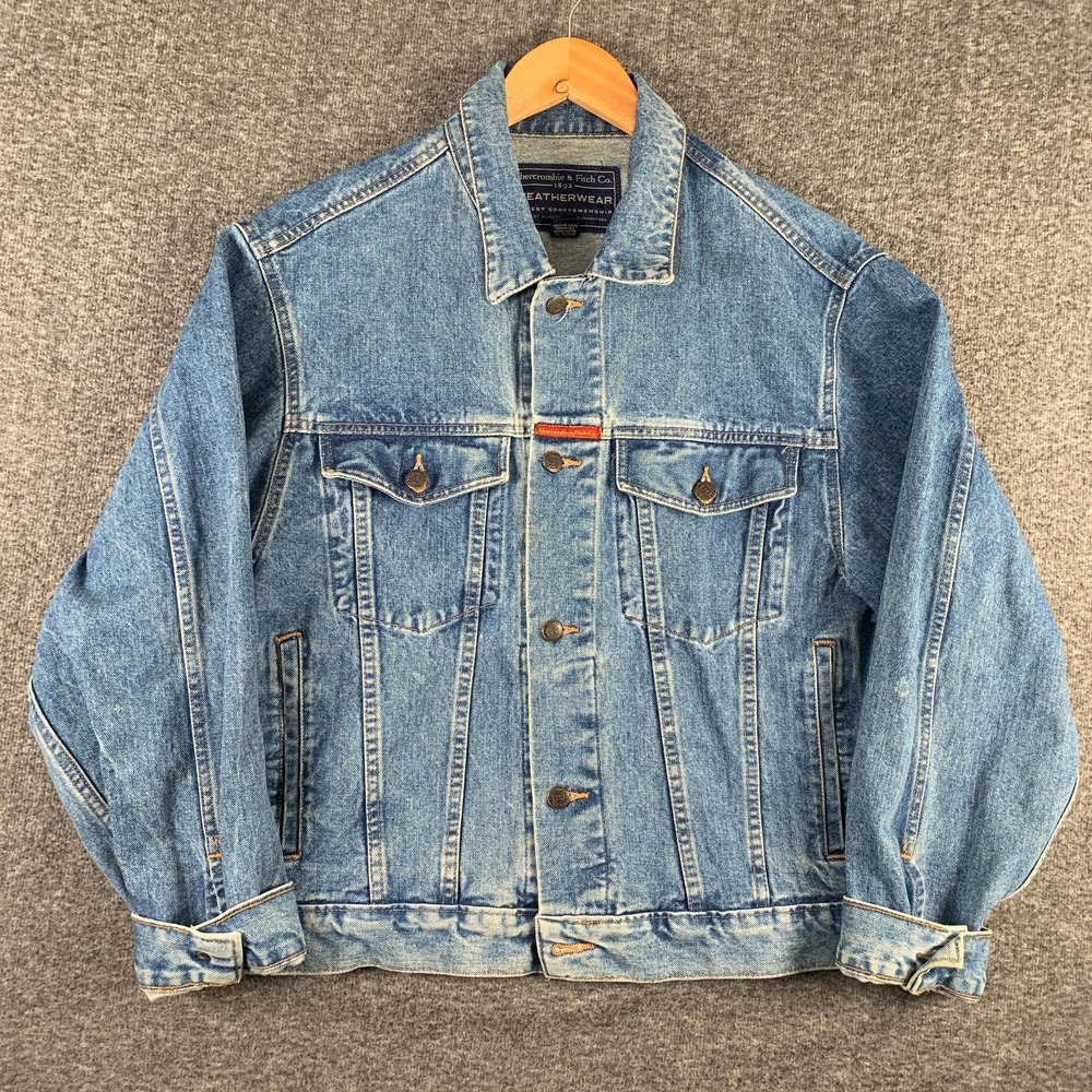 Abercrombie Fitch Denim Jacket Men Medium Blue Y2K Trucker Made In USA